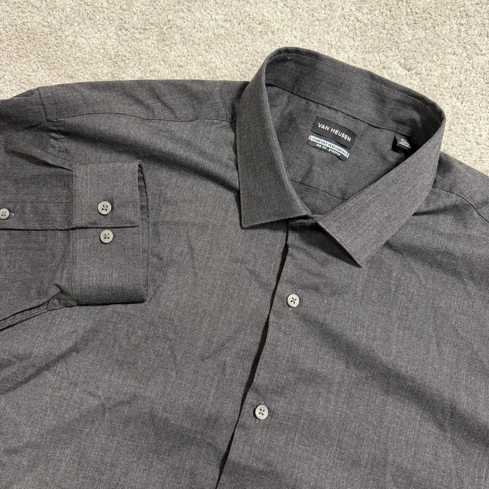 Van‎ Heusen Big Fit Shirt Mens 18.5 32-33 Charcoal Comfort Performance Button Up